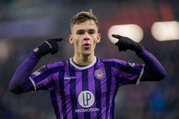 SOCCER - UEFA EL, LASK vs Toulouse LINZ,AUSTRIA,14.DEC.23 - SOCCER - UEFA Europa League, group stage, Linzer ASK vs Toulouse FC. Image shows the rejoicing of Thijs Dallinga (Toulouse).  GEPAxpictures xManuelxBinder