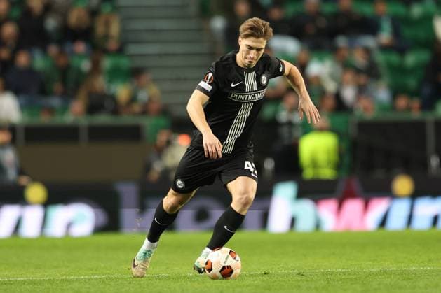 SOCCER - UEFA EL, Sporting vs Sturm LISBON,PORTUGAL,14.DEC.23 - SOCCER - UEFA Europa League, group stage, Sporting CP vs SK Sturm Graz. Image shows David Affengruber (Sturm).  GEPAxpictures xChrisxBauer
