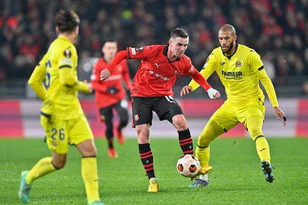 Rennes Villarreal PHOTOPQR OUEST FRANCE Philippe RENAULT ; Rennes ; 14 12 2023 ; UEFA. Europa League. Phase de groupe. Football. Rennes Villarreal Benjamin Bourigeaud Rennes et Etienne Capoue Villarreal Photo Philippe RENAULT Ouest-France Rennes France  Copyright: xPHOTOPQR OUESTxFRANCE MAXPPPxPhilippexRENAULTx 20231214OFR7216 20231214OFR7216