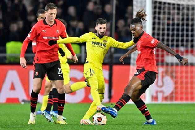Rennes Villarreal PHOTOPQR OUEST FRANCE Philippe RENAULT ; Rennes ; 14 12 2023 ; UEFA. Europa League. Phase de groupe. Football. Rennes Villarreal Nemanja Matic Rennes, Alex Baena Villarreal et Christopher Wooh Rennes Photo Philippe RENAULT Ouest-France Rennes France  Copyright: xPHOTOPQR OUESTxFRANCE MAXPPPxPhilippexRENAULTx 20231214OFR7223 20231214OFR7223