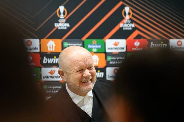 231214 Head coach Per-Mathias Hogmo of Häcken during a press conference, PK, Pressekonferenz after the UEFA Europa League match between Qarabag and Häcken on December 14, 2023 in Baku. Photo: Carl Sandin BILDBYRAN kod CS CS0469 fotboll football soccer fotball uefa europa league qarabag häcken bbeng Copyright: CARLxSANDIN BB231214CS119