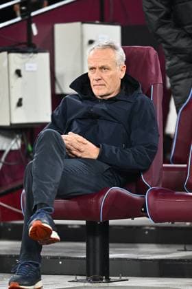 LONDON, ENGLAND - DECEMBER 14: Christian Streich, manager of FC Freiburg during the UEFA Europa League Group A match between West Ham United FC and Club Freiburg at London Stadium on December 14, 2023 in London, England. Photo by Sebastian Frej West Ham United FC v Sport-Club Freiburg: Group A - UEFA Europa League 2023 24 Copyright: xSebastianxFrejx
