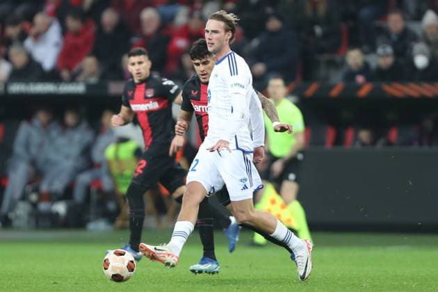 Germany, Leverkusen, 14.12.2023, BayArena, Bayer Leverkusen vs Molde FK - UEFA Europa League 2023 2024 - Group H, Magnus Grodem (Molde FK) controls the ball Leverkusen BayArena North Rhine-Westfalia Germany