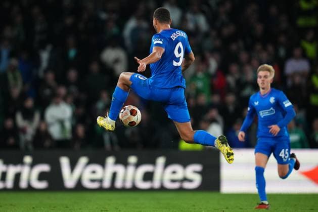 Cyriel Dessers of Rangers FC controls the ball Real Betis v Rangers, UEFA Europa League, Group C, Football, Benito VIllamarin Stadium, Seville, Spain - 14 Dec 2023 EDITORIAL USE ONLY No use with unauthorised audio, video, data, fixture lists, club league logos or live services. Online in-match use limited to 120 images, no video emulation. No use in betting, games or single club league player publications. Copyright: xBaguxBlanco Shutterstockx 14254285cd