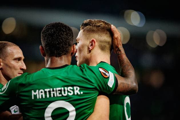 Viktor Gyokeres celebrates after scoring goal during UEFA Europa League 23 24 game between Sporting CP and SK Sturm Graz at Estadio Jose Alvalade, Lisbon, Portugal. (Maciej Rogowski) Lisbon Estadio Jose Alvalade Portugal Copyright: xMaciejxRogowskix scpgraz-31