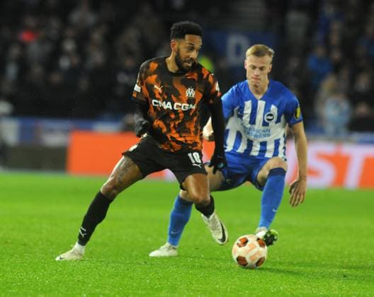 Football - 2023 2024 UEFA Europa League - Group B - Match day Six Six - Brighton & Hove Albion vs Marseille - Amex Stadium - Thursday 14th December 2023. Pierre - Emerick Aubameyang of Marseille 