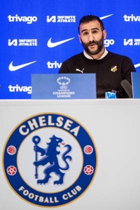 231214 Head coach Mak Lind of Häcken at the press conference, PK, Pressekonferenz after the UEFA Women s Champions League football match between Chelsea and Häcken on December 14, 2023 in London. Photo: Mathias Bergeld BILDBYRAN kod MB MB0807 fotboll football soccer fotball champions league chelsea häcken dam bbeng Copyright: MATHIASxBERGELD BB231214MB071