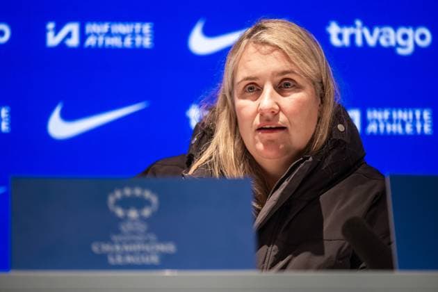 231214 Head coach Emma Hayes of Chelsea at the press conference, PK, Pressekonferenz after the UEFA Women s Champions League football match between Chelsea and Häcken on December 14, 2023 in London. Photo: Mathias Bergeld BILDBYRAN kod MB MB0807 fotboll football soccer fotball champions league chelsea häcken dam bbeng Copyright: MATHIASxBERGELD BB231214MB076