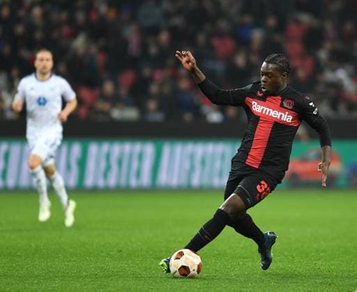 14.12.2023, Leverkusen, Germany, BayARENA, Bayer Leverkusen vs Molde FK - UEFA Europa League 2023 2024 - Group H, Ken Izekor (Bayer 04 Leverkusen) in Aktion, am Ball, Einzelaktion (Foto Ralf Treese) Leverkusen BayARENA North Rhine-Westphalia Germany
