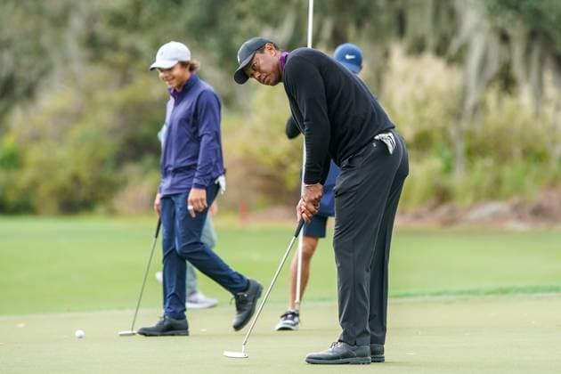 December 15, 2023, Orlando, Florida, USA: Tiger Woods putts the 9th green during the 2023 PNC Championship Pro-Am at Ritz-Carlton Golf Club. Orlando USA - ZUMAw109 20231215_fap_w109_015 Copyright: xDebbyxWongx