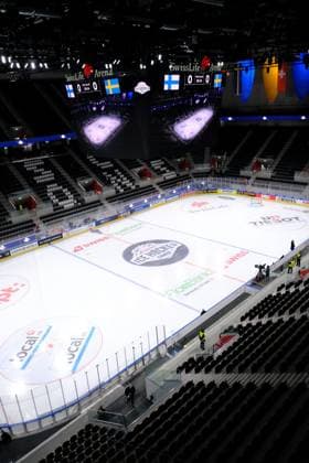 Swiss Life Arena empty before the game - SWISS Ice hockey, Eishockey GAMES 2023 Finland vs Sweden Zurich Swiss Life Arena Zürich Schweiz Copyright: xSergioxBrunettix