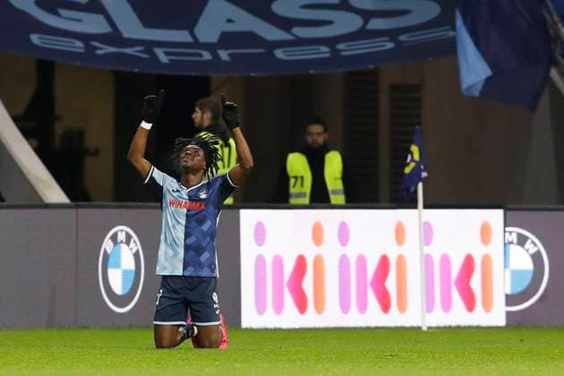 Joie sur le 2eme but de Emmanuel Sabbi (Le Havre) FOOTBALL : Le Havre Vs Nice - Ligue 1 Uber Eats - 16 12 2023 MichaelBaucher Panoramic 