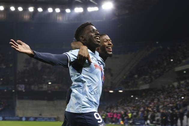 Joie sur le but de Mohamed Bayo (Le Havre) - Josue Casimir (Le Havre) FOOTBALL : Le Havre Vs Nice - Ligue 1 Uber Eats - 16 12 2023 MichaelBaucher Panoramic 