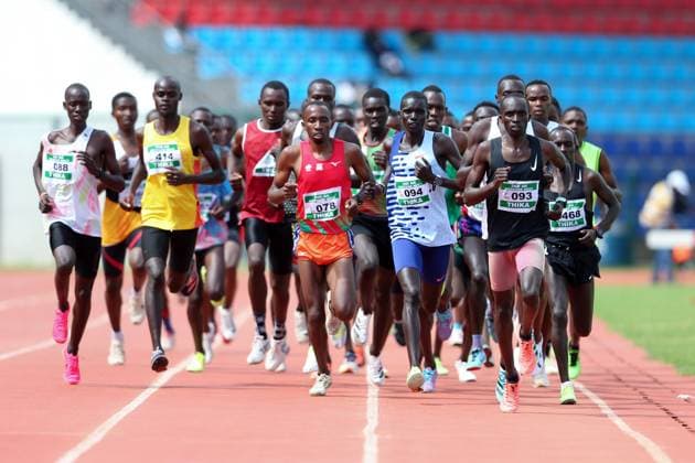 Sport Themen der Woche KW50 RECORD DATE NOT STATED NAIROBI, KENYA - DECEMBER 16; Emmanuel Kiprop (094) and Francis Abongo (093) leads 5000m Heat Two finals during Athletics Kenya Weekend meeting on December 16th 2023 at Ulinzi Sports Complex.Photo CHRIS OMOLLO Copyright: xx