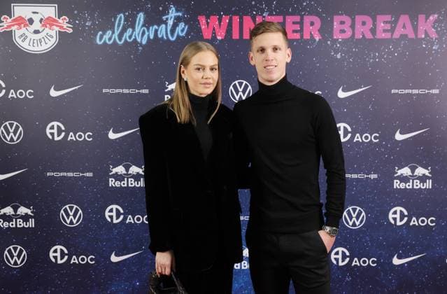 RB Leipzig - Weihnachtsfeier Leipzig, 17.12.2023, Red Bull Arena, Fussball, Bundesliga , RB Leipzig Weihnachtsfeier. , Im Bild: RBL Spieler Dani Olmo und Partnerin Laura ,