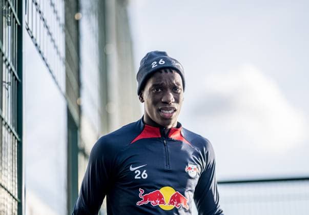 Leipzigs Ilaix Moriba beim Training. Training RB Leipzig am 12. Dezember 2023. Red Bull Akademie, Leipzig. Training RB Leipzig