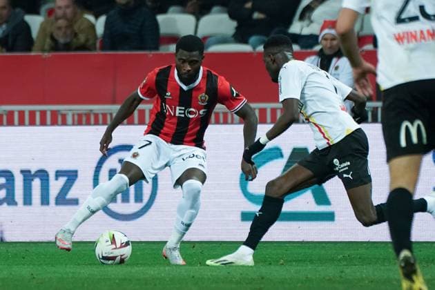 JÃ rÃ mie Boga (OGC Nice) FOOTBALL : OGC Nice vs RC Lens - Ligue 1 Uber Eats - Nice - 20 12 2023 NorbertScanella Panoramic 