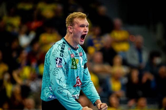 Handball I Herren I Saison 2023-2024 I Liqui Moly Handballbundesliga I 18. Spieltag I Rhein-Neckar Löwen - ThSV Eisenach I 20.12.2023 Jubel David Späth ( 29, Rhein-Neckar Löwen) Mannheim SAP Arena Baden-Württemberg Deutschland Copyright: xLobeca Krausex