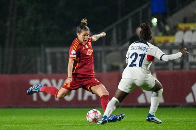 Elena Linari (AS Roma) during the UEFA WomenÃ¢& x80;& x99;s Champions League 2023 24 group stage group C match between AS Roma vs Paris Saint Germain FC at the Tre Fontane stadium Rome on 20 December 2023.  Copyright: xFabrizioxCorradetti IPAxSportx x xx IPA_42346175 IPA_Agency_IPA42346175