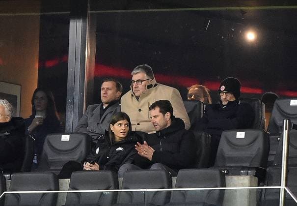 21.12.2023, xhbx, Fussball Champions League Frauen, Eintracht Frankfurt Frauen - SL Benfica Lissabon emspor, v.l. Markus Krösche (Sportchef Eintracht Frankfurt), Axel Hellmann (Vorstandssprecher Eintracht Frankfurt Fussball AG) (DFL DFB REGULATIONS PROHIBIT ANY USE OF PHOTOGRAPHS as IMAGE SEQUENCES and or QUASI-VIDEO) Frankfurt am Main