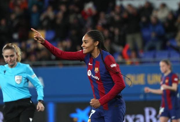 FC Barcelona, Barca v FC Rosengard: Group A - UEFA Women s Champions League 2023 24 Salma Paralluelo is celebrating her goal during the match between FC Barcelona and FC Rosengard for week 4 of the UEFA Women s Champions League, played at the Johan Cruyff Stadium in Barcelona, Spain, on December 21, 2023. Barcelona Spain  Copyright: xUrbanandsportx originalFilename:urbanandsport-fcbarcel231221_npelO.jpg