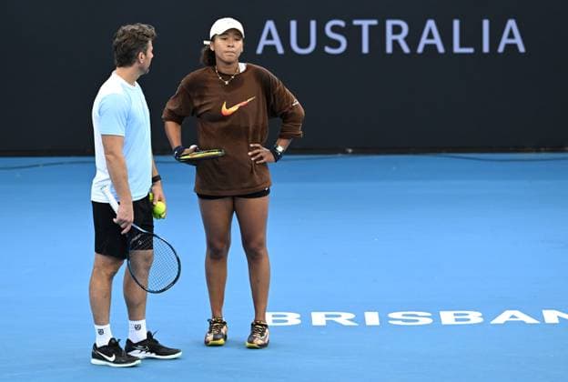 TENNIS BRISBANE INTERNATIONAL PRACTICE, Naomi Osaka (right) of Japan is seen with her coach Wim Fissette (left) during a practice session ahead of the Brisbane International tennis tournament at Queensland Tennis Centre n Brisbane, Wednesday, December 27, 2023. ( NO ARCHIVING, EDITORIAL USE ONLY, NO USE IN BOOKS WITHOUT CONSENT BRISBANE QLD AUSTRALIA  Copyright: xDARRENxENGLANDx 20231227001882346865