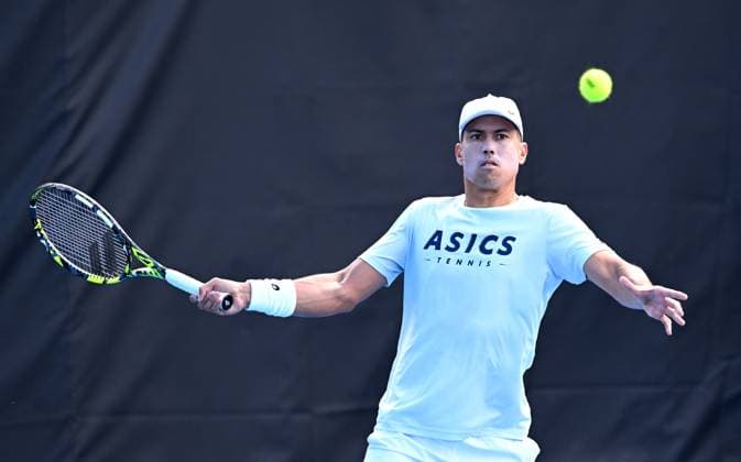 TENNIS BRISBANE INTERNATIONAL PRACTICE, Jason Kubler of Australia in action during a practice session ahead of the Brisbane International tennis tournament at Queensland Tennis Centre n Brisbane, Wednesday, December 27, 2023. ( NO ARCHIVING, EDITORIAL USE ONLY, NO USE IN BOOKS WITHOUT CONSENT BRISBANE QLD AUSTRALIA  Copyright: xDARRENxENGLANDx 20231227001882367960