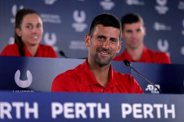 Sport Themen der Woche KW52 Sport Bilder des Tages TENNIS UNITED CUP PERTH, Novak Djokovic of Serbia speaks during a press conference, PK, Pressekonferenz during the 2024 United Cup at RAC Arena in Perth, Saturday, December 30, 2023. ( NO ARCHIVING, EDITORIAL USE ONLY, NO USE IN BOOKS WITHOUT CONSENT PERTH WESTERN AUSTRALIA AUSTRALIA  Copyright: xRICHARDxWAINWRIGHTx 20231230001883236836