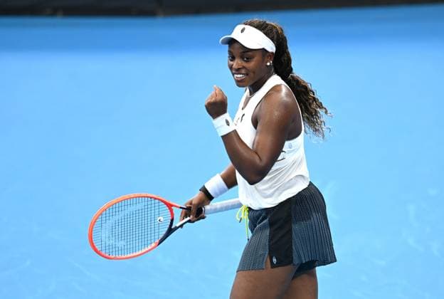 TENNIS BRISBANE INTERNATIONAL, Sloane Stephens of the USA celebrates winning against Katerina Siniakova of the Czech Republic during their round 1 match on Day 1 of the 2024 Brisbane International at the Queensland Tennis Centre in Brisbane, unday, December 31, 2023. ( NO ARCHIVING, EDITORIAL USE ONLY, NO USE IN BOOKS WITHOUT CONSENT BRISBANE QUEENSLAND AUSTRALIA  Copyright: xDARRENxENGLANDx 20231231001883552036