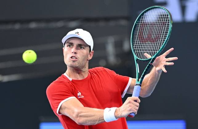 TENNIS BRISBANE INTERNATIONAL, Christopher O?Connell of Australia in action against Alexei Popyrin of Australia during their round 1 match on Day 1 of the 2024 Brisbane International at the Queensland Tennis Centre in Brisbane, unday, December 31, 2023. ( NO ARCHIVING, EDITORIAL USE ONLY, NO USE IN BOOKS WITHOUT CONSENT BRISBANE QUEENSLAND AUSTRALIA  Copyright: xDARRENxENGLANDx 20231231001883566401