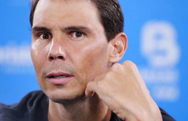 Tennis: Rafael Nadal Former world No. 1 tennis player Rafael Nadal attends a press conference, PK, Pressekonferenz in Brisbane, Australia, on Dec. 31, 2023, prior to his return to action at the Brisbane International tournament after nearly a year off.  A14AA0002282738P