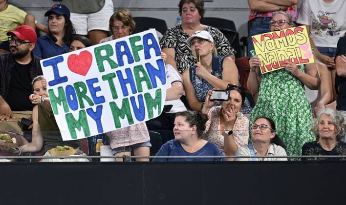 Sport Themen der Woche KW52 Sport Bilder des Tages TENNIS BRISBANE INTERNATIONAL, Fans are seen as Rafael Nadal and Marc Lopez of Spain play against Max Purcell and Jordan Thompson of Australia during their round 1 doubles match on Day 1 of the 2024 Brisbane International at the Queensland Tennis Centre in Brisbane, Sunday, December 31, 2023. ( NO ARCHIVING, EDITORIAL USE ONLY, NO USE IN BOOKS WITHOUT CONSENT BRISBANE QUEENSLAND AUSTRALIA  Copyright: xDARRENxENGLANDx 20231231001883588265