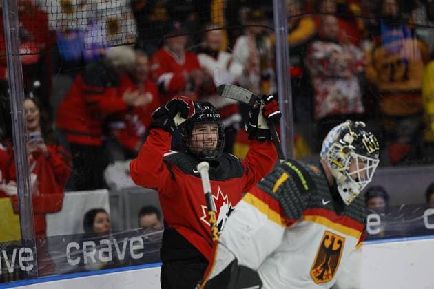 Gothenburg, SWEDEN 20231231 Candas Macklin Celibrini score 5-3 during the IIHF World Junior Championship group A Ice hockey, Eishockey match between Canada and Germany at Scandinavium in Gothenburg, Sweden December 31, 2023. Gothenburg SWEDEN x9200x
