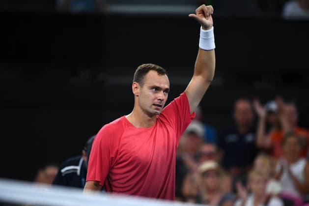TENNIS BRISBANE INTERNATIONAL, Roman Safiullin reacts after winning his match against Ben Shelton during their round one match on Day 2 of the 2024 Brisbane International at the Queensland Tennis Centre in Brisbane, Monday, January 1, 2024. NO ARCHIVING, EDITORIAL USE ONLY, NO USE IN BOOKS WITHOUT CONSENT BRISBANE QUEENSLAND AUSTRALIA  Copyright: xJONOxSEARLEx 20240101001883873648