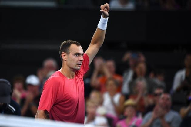 TENNIS BRISBANE INTERNATIONAL, Roman Safiullin reacts after winning his match against Ben Shelton during their round one match on Day 2 of the 2024 Brisbane International at the Queensland Tennis Centre in Brisbane, Monday, January 1, 2024. NO ARCHIVING, EDITORIAL USE ONLY, NO USE IN BOOKS WITHOUT CONSENT BRISBANE QUEENSLAND AUSTRALIA  Copyright: xJONOxSEARLEx 20240101001883874102