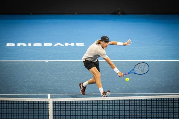 Australia s Max Purcell wins first set against Holger Rune of Denmark Photo: Ben Symons SHUTTER STOCK Brisbane International Tennis Tournament, Day Two, Queensland Tennis Centre, Brisbane, Australia - 01 Jan 2024  Copyright: xBenxSymons Shutterstockx 14279941t