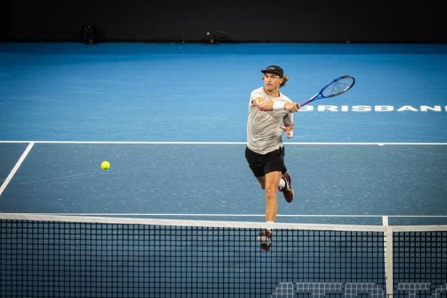 Australia s Max Purcell wins first set against Holger Rune of Denmark Photo: Ben Symons SHUTTER STOCK Brisbane International Tennis Tournament, Day Two, Queensland Tennis Centre, Brisbane, Australia - 01 Jan 2024  Copyright: xBenxSymons Shutterstockx 14279941q