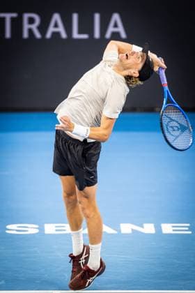 Australia s Max Purcell plays Holger Rune is round of 32 Photo: Ben Symons SHUTTER STOCK Brisbane International Tennis Tournament, Day Two, Queensland Tennis Centre, Brisbane, Australia - 01 Jan 2024  Copyright: xBenxSymons Shutterstockx 14279941ah