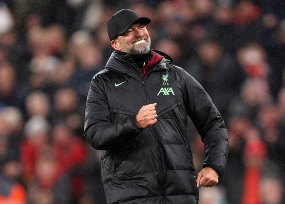 Sport Themen der Woche KW01 Sport Bilder des Tages Liverpool manager Jurgen Klopp celebrates winning the game at full time Liverpool v Newcastle United, Premier League, Football, Anfield, Liverpool, UK - 01 Jan 2024 EDITORIAL USE ONLY No use with unauthorised audio, video, data, fixture lists, club league logos or live services. Online in-match use limited to 120 images, no video emulation. No use in betting, games or single club league player publications.  Copyright: xRyanxBrowne Shutterstockx 14279566dh