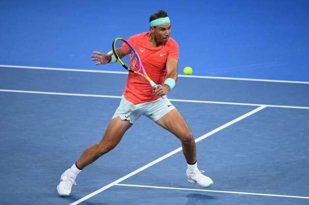 TENNIS BRISBANE INTERNATIONAL, Rafael Nadal of Spain in action against Dominic Thiem of Austria during their match on Day 3 of the 2024 Brisbane International at the Queensland Tennis Centre in Brisbane, Tuesday, January 2, 2024. ( NO ARCHIVING, EDITORIAL USE ONLY, NO USE IN BOOKS WITHOUT CONSENT BRISBANE QUEENSLAND AUSTRALIA  Copyright: xJONOxSEARLEx 20240102001884182047