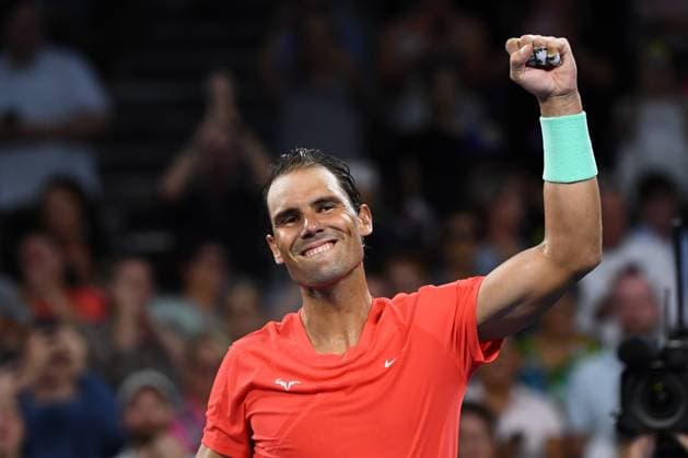 TENNIS BRISBANE INTERNATIONAL, Rafael Nadal of Spain celebrates winning against Dominic Thiem of Austria during their match on Day 3 of the 2024 Brisbane International at the Queensland Tennis Centre in Brisbane, Tuesday, January 2, 2024. ( NO ARCHIVING, EDITORIAL USE ONLY, NO USE IN BOOKS WITHOUT CONSENT BRISBANE QUEENSLAND AUSTRALIA  Copyright: xJONOxSEARLEx 20240102001884200298