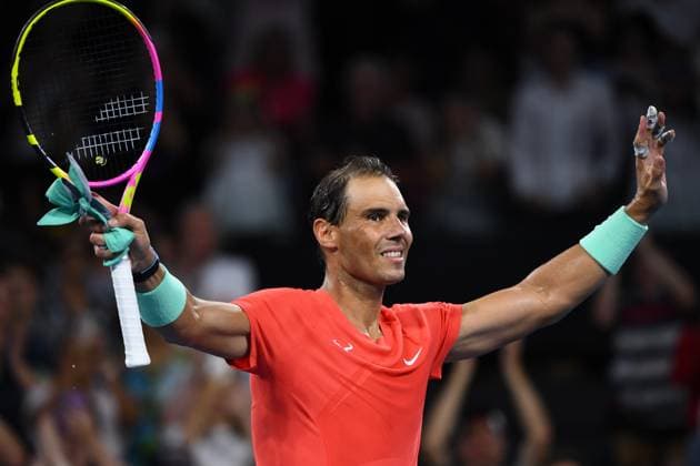TENNIS BRISBANE INTERNATIONAL, Rafael Nadal of Spain celebrates winning against Dominic Thiem of Austria during their match on Day 3 of the 2024 Brisbane International at the Queensland Tennis Centre in Brisbane, Tuesday, January 2, 2024. ( NO ARCHIVING, EDITORIAL USE ONLY, NO USE IN BOOKS WITHOUT CONSENT BRISBANE QUEENSLAND AUSTRALIA  Copyright: xJONOxSEARLEx 20240102001884200957