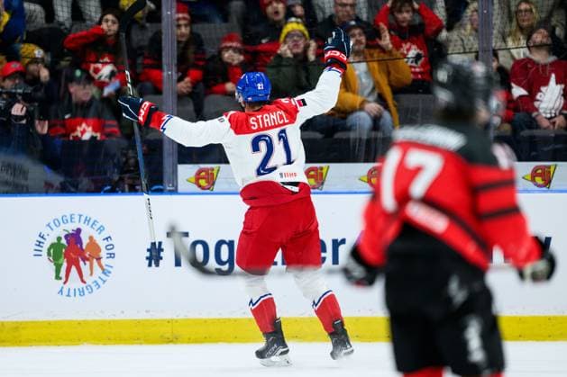 240102 Jakub Stancl of Czech Republic celebrates after 0-1 during the 2024 IIHF World Junior Championship quarter final between Canada and Czech Republic on January 2, 2024 in Gothenburg. Photo: Jesper Zerman BILDBYRAN kod JZ JZ0479 ishockey Ice hockey, Eishockey jvm junior-vm u20 2024 iihf world junior championship world juniors canada kanada tjeckien czech republic bbeng jubel Copyright: JESPERxZERMAN BB240102JZ060
