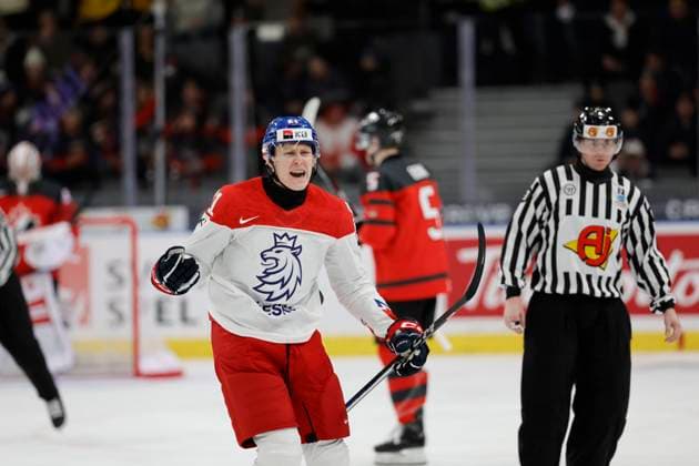 GOTHENBURG, SWEDEN 20240102 Czechia s Jakub Stancl celebrates scoring during the IIHF World Junior Championship Ice hockey, Eishockey quarter final match between Canda and Czech Republic at Scandinavium in Gothenburg, Sweden January 2, 2024. GOTHENBURG SWEDEN x9200x