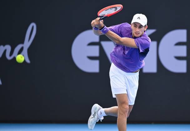 TENNIS BRISBANE INTERNATIONAL, Matteo Arnaldi of Italy in action against Roman Safiullin of Russia during their match on Day 6 of the 2024 Brisbane International at the Queensland Tennis Centre in Brisbane, Friday, January 5, 2024. ( NO ARCHIVING, EDITORIAL USE ONLY, NO USE IN BOOKS WITHOUT CONSENT BRISBANE QUEENSLAND AUSTRALIA  Copyright: xZAINxMOHAMMEDx 20240105001885081829
