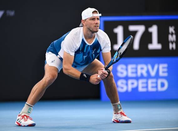 TENNIS BRISBANE INTERNATIONAL, James Duckworth of Australia in action against Holger Rune of Denmark during their match on Day 6 of the 2024 Brisbane International at the Queensland Tennis Centre in Brisbane, Friday, January 5, 2024. ( NO ARCHIVING, EDITORIAL USE ONLY, NO USE IN BOOKS WITHOUT CONSENT BRISBANE QUEENSLAND AUSTRALIA  Copyright: xZAINxMOHAMMEDx 20240105001885112665