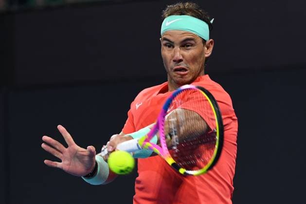 TENNIS BRISBANE INTERNATIONAL, Rafael Nadal of Spain in action against Jordan Thompson of Australia during their quarter-final match on Day 6 of the 2024 Brisbane International at the Queensland Tennis Centre in Brisbane, Friday, January 5, 2024. ( NO ARCHIVING, EDITORIAL USE ONLY, NO USE IN BOOKS WITHOUT CONSENT BRISBANE QUEENSLAND AUSTRALIA  Copyright: xJONOxSEARLEx 20240105001885175080