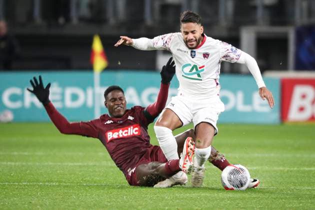 ALLEVINAH JIM 11 ET SANE SADIBOU 4 FOOTBALL : Metz vs Clermont FOOT 63 - Coupe De France - 05 01 2024 ElyxandroCegarra Panoramic 