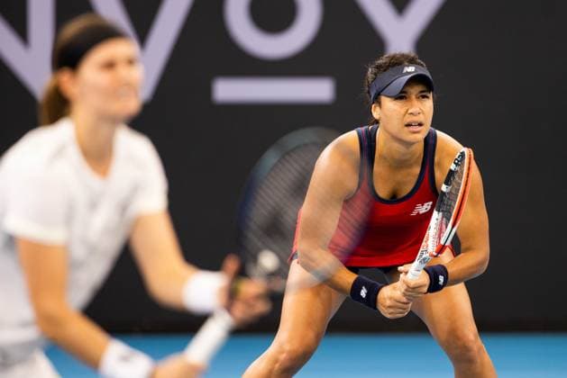 Heather Watson in action in the Womens Doubles Final Brisbane international 6th January 2024 Brisbane International Tennis Tournament, Day Seven, Queensland Tennis Centre, Brisbane, Australia - 06 Jan 2024  Copyright: xBenxSymons Shutterstockx 14286930ay