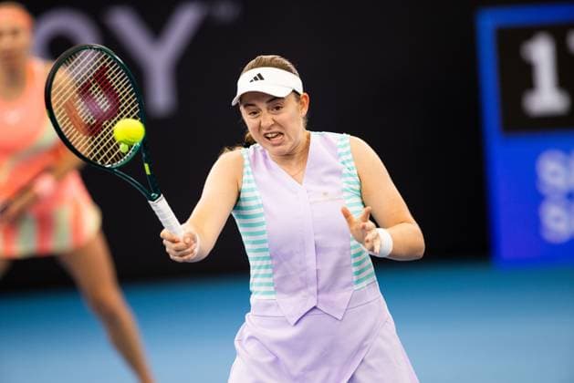 Jelena Ostapenko in action in womens doubles final Brisbane international 6th January 2024 Brisbane International Tennis Tournament, Day Seven, Queensland Tennis Centre, Brisbane, Australia - 06 Jan 2024  Copyright: xBenxSymons Shutterstockx 14286930bh